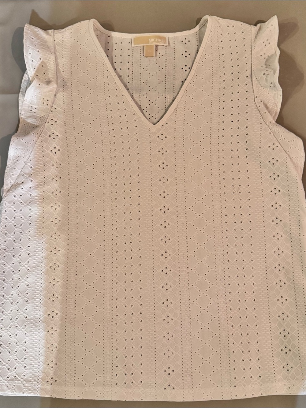 Michael Kors White Eyelet V-Neck Flutter Sleeve Camisole
